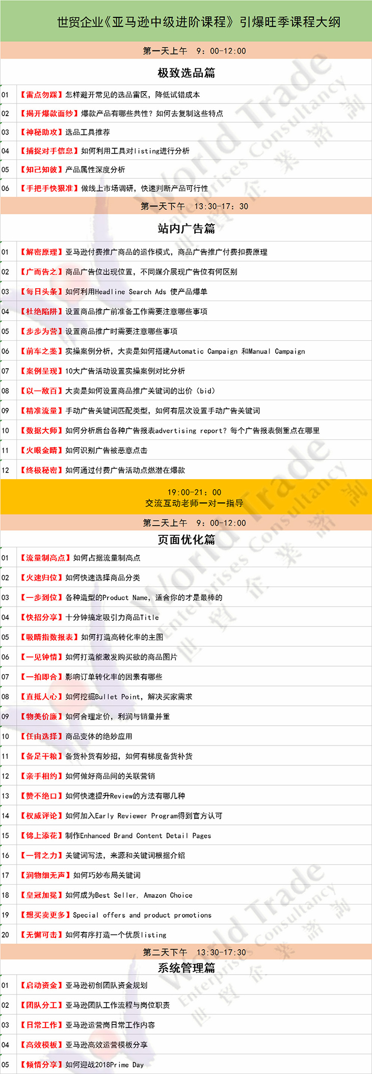 亚马逊中高级培训课程表